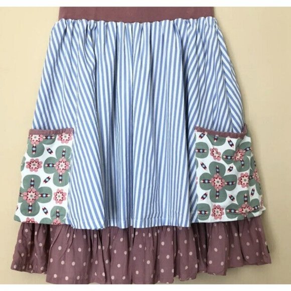 New Matilda‎ Jane Good Hart Women's Floral Blue White Striped Layered Skirt M - Picture 1 of 6